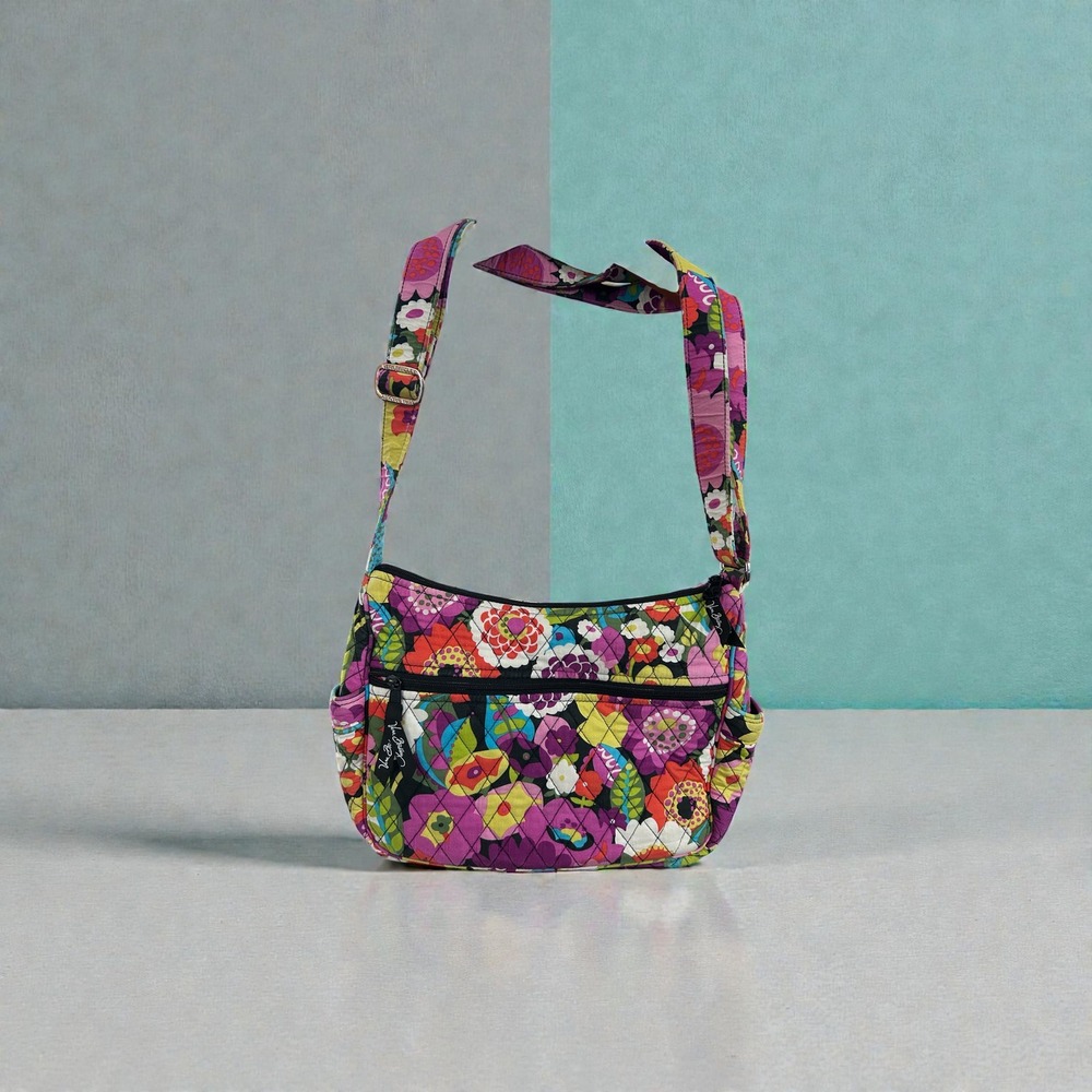 Vera Bradley Quilted Floral Shoulder Bag Pink Purple Green Multi Color 14" wide